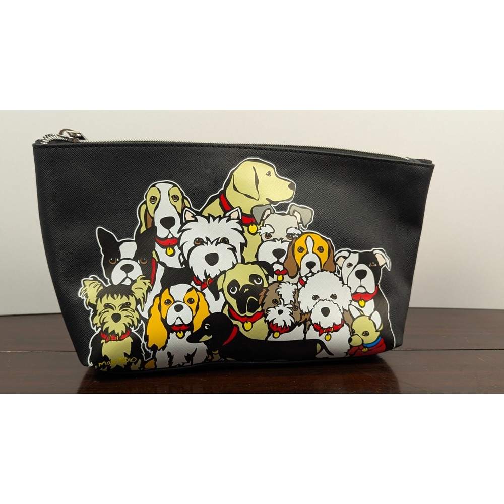 Marc Tetro Dog Group Zippered Cosmetic Bag Travel Pouch Black PVC